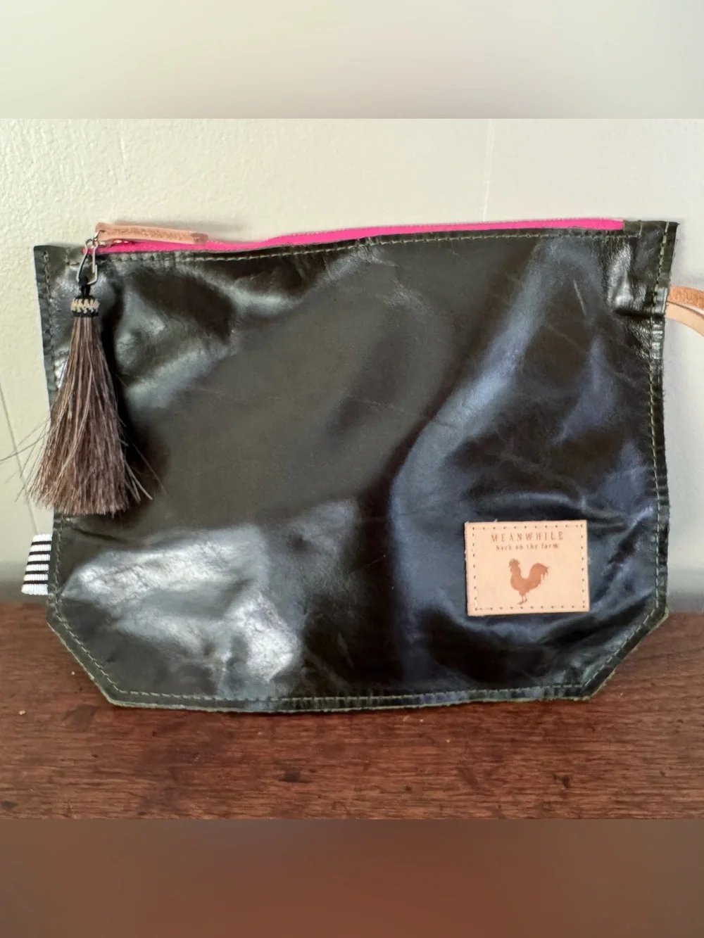 Meanwhile Back On The Farm green Leather Wristlet